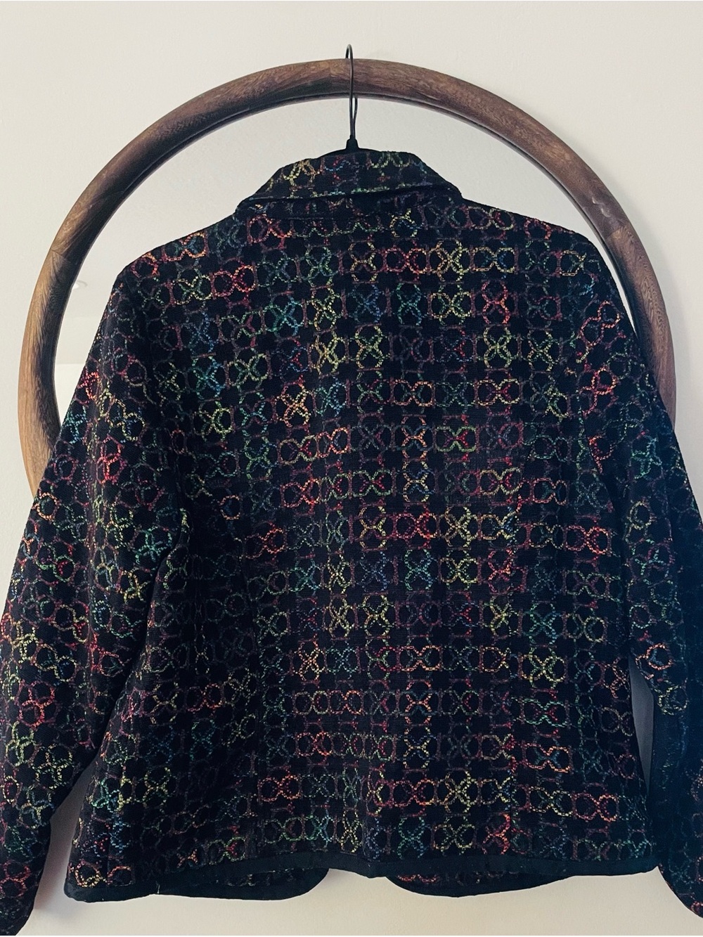 Women’s Black Multicolor Patterned Button-Front Jacket - Picture 3 of 3